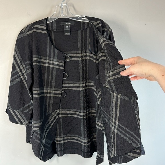 Ali Miles Plaid Tunic Top Size PM Artsy Crinkle Fabric Asymmetrical Fall Autumn - Picture 12 of 13